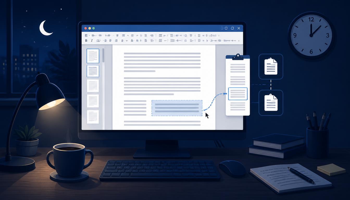 Computador à noite com memorial técnico sendo montado manualmente
